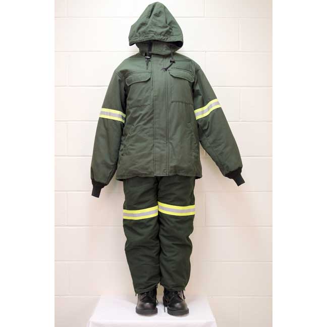 Manteau d’hiver en nomex vert forêt avec bandes réfléchissantes jaunes et grises