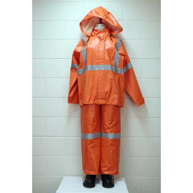 Manteau imperméable ignifuge orange lustré avec bandes réfléchissantes grises