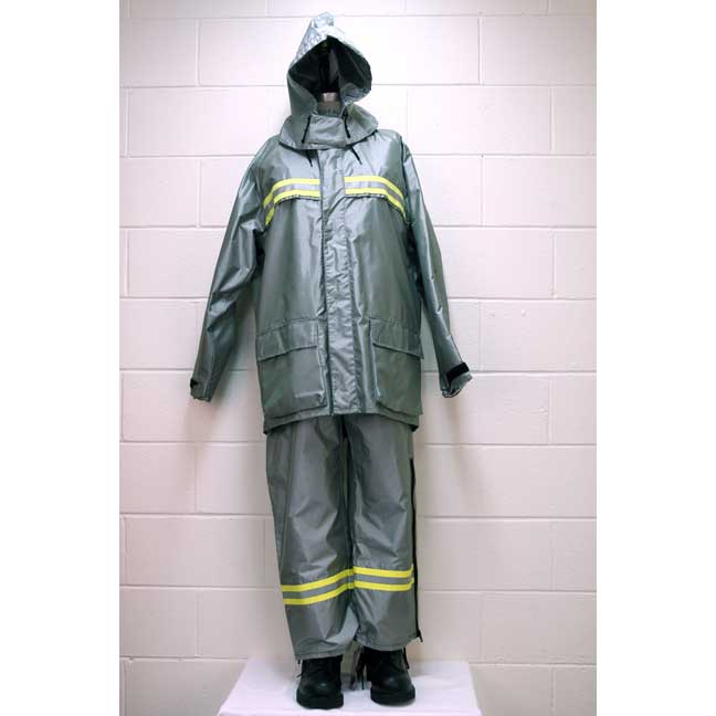 Manteau imperméable en nomex gris pâle avec bandes réfléchissantes grises et jaunes