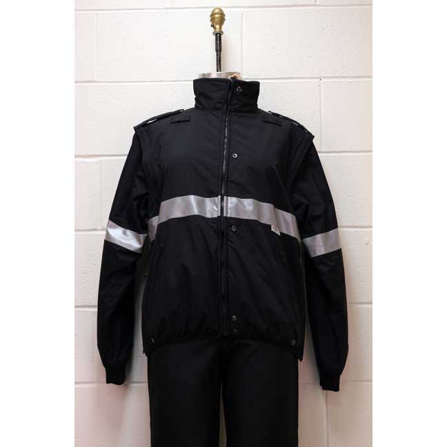 Manteau de printemps noir doublé avec bande réfléchissante grise (manches détachables)