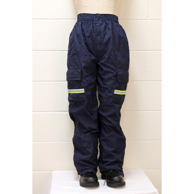Pantalon imperméable en polyester bleu foncé avec bande réfléchissante